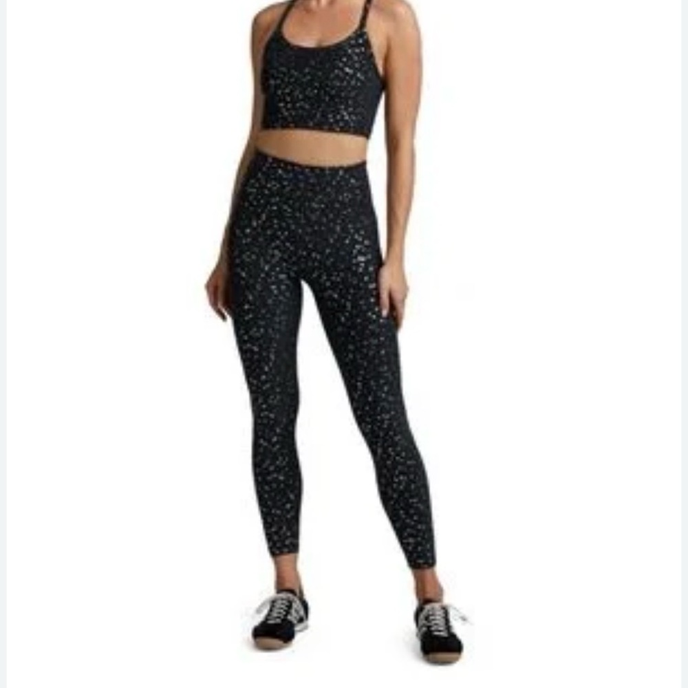 Beyond Yoga Black Speckled High-Waist Leggings & Crop Sports Bra Set